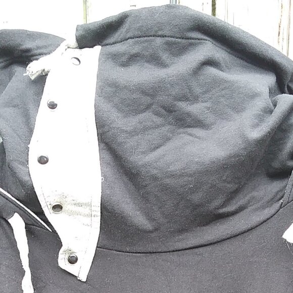 Layer's Squared Hoodie Sweatshirt Bl & Gray Cowl Pullover Snaps Ties - L Unique - Picture 13 of 16